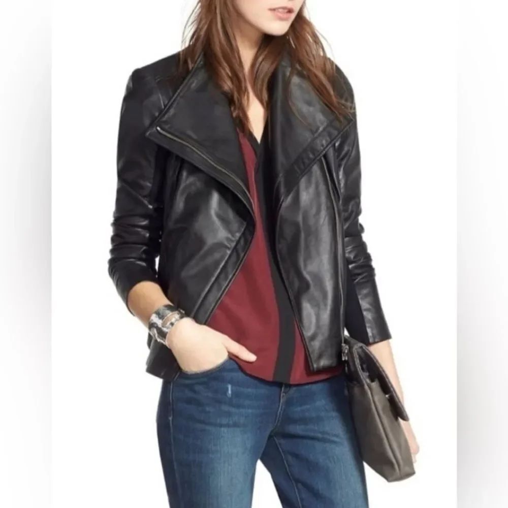 Trouvé Black Asymmetrical black 100% Genuine leather Coat Jacket Size XXS